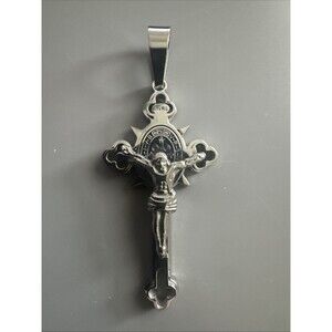 Stainless Steel Saint St. Benedict Crucifix Cross Pendants Necklace INRI Chain